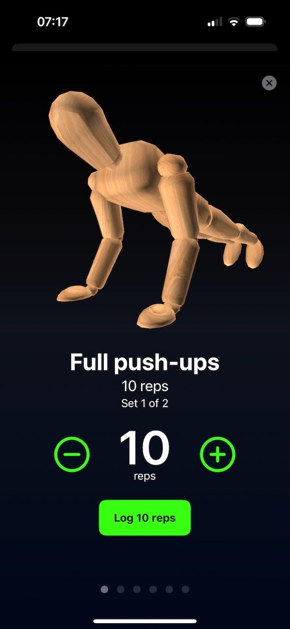Reps app, showing a pushup progression view.